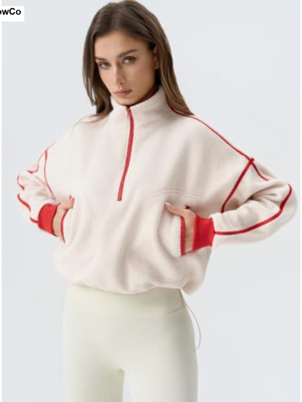 Women's Half Zip Fleece Pullover Sweatshirt Cropped Cozy Sherpa Winter Top - Picture 4 of 5